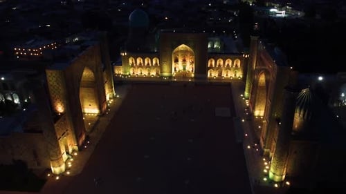 Registan Square in Samarkand Uzbekistan at night