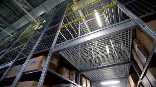 Iron empty shelves for a warehouse of goods