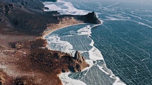 Breathtaking And Aerial View Of Frozen Lake Baikal