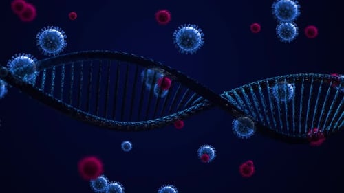 Futuristic 3D DNA Helix with Viruses Animation