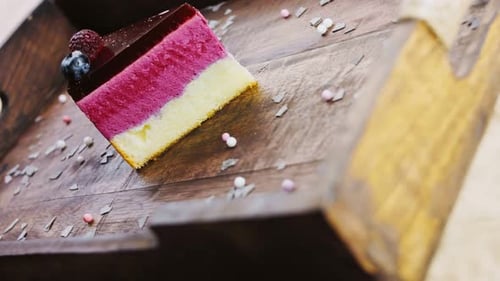 Delicious Slice of Layered Berry Cake on Tray
