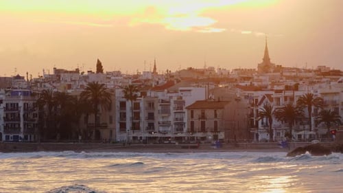 The City Skyline on Sunset Near the Water A Few Clouds on the Sky