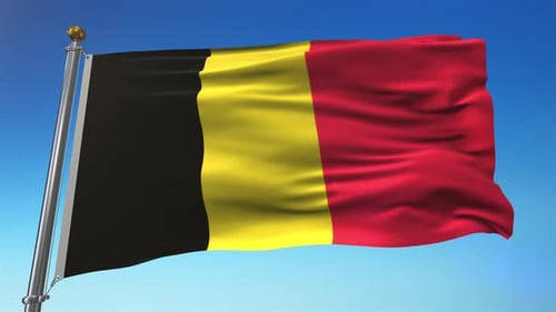 Realistic Belgium Flag Waving Seamlessly against a Blue Sky