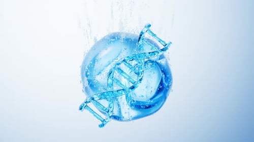 DNA Helix Structure Encased in a Clear Water Droplet Animation