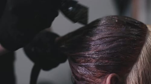 Woman Having Hair Dyed Dark Brown at Salon