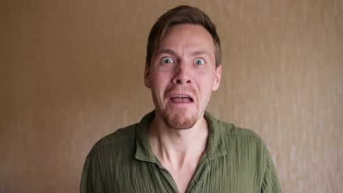 Man Screams, Face of Terror, Close Up