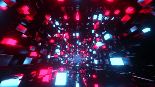 Túnel futurista con luces rojas y azules. Animación en bucle