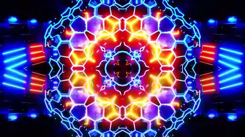 Pulsating Neon Hexagon Kaleidoscope Loop Background