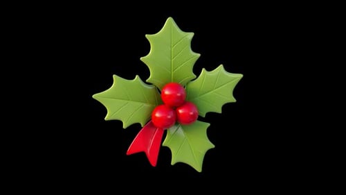 3D Holly Leaves Red Bow Loop