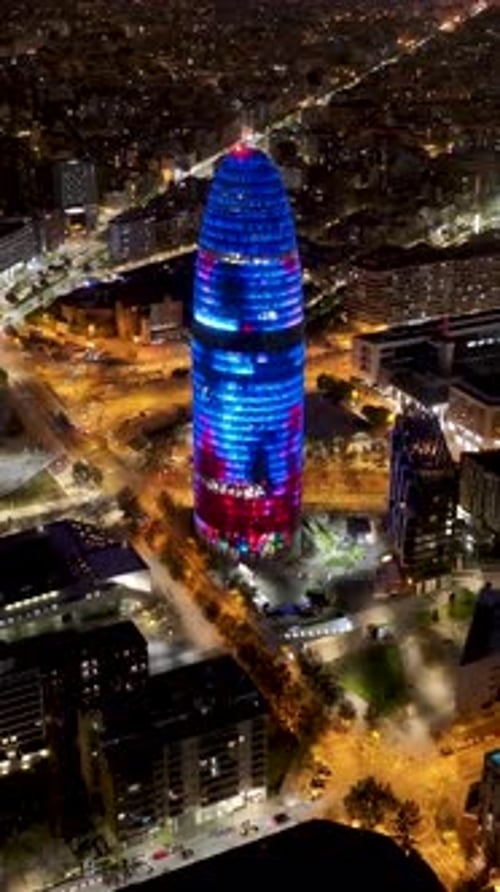 Night Skyline of Agbar Tower At Barcelona In Catalonia Spain.