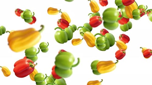 Falling Red Green Yellow Bell Peppers Animated Background