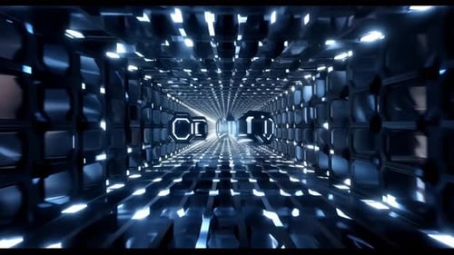 Futuristic Digital Data Tunnel with Blue Glowing Lights