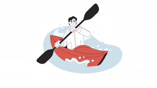 Kayaking on Lake Bw Cartoon Animation