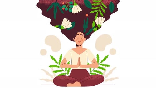 Woman Meditating with Growing Botanical Hair Animation