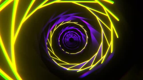 Purple And Yellow Spiral Neon Tunnel Background VJ Loop l 4K