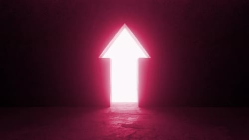 Arrow shaped door opening to bright light