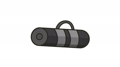 Animación de icono itinerante de una bolsa cilíndrica negra y gris con asa, bucle y canal alfa