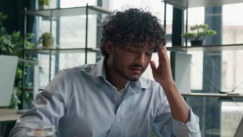 Tired Overworked Stressed Arabian Businessman Indian Man Office Worker Manager Sick Employer CEO