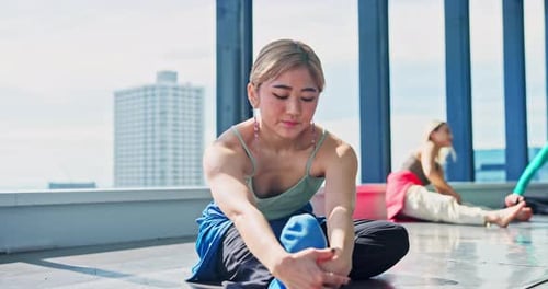 Woman, dancer or stretching in studio for wellness, warm up or flexibility in rehearsal