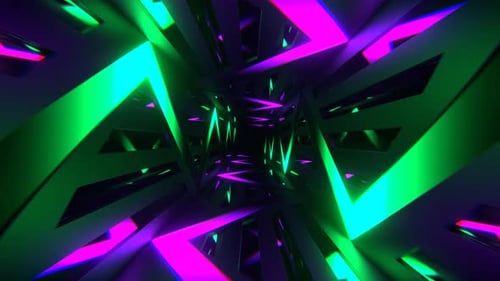 Purple And Turquoise Neon Curve In Mirror Tunnel Background Vj Loop In 4K