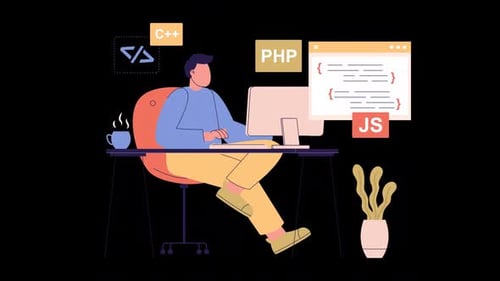 Flat Design Developer Working on Computer Animation