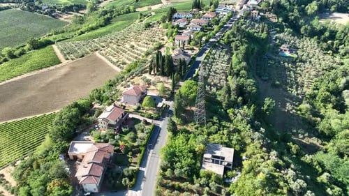 Aerial video of Tuscan town on a hilltop