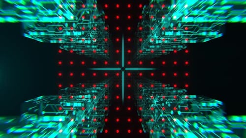 Fantástico marco Cyber Techno de neón turquesa y rojo con fondo Vj Loop en 4K