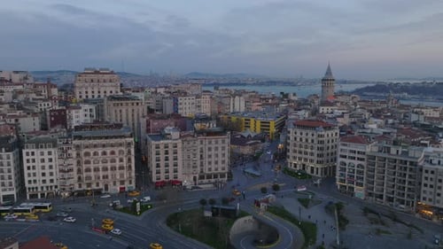 Forwards Fly Above Town Development in Urban Borough in City Old Multistorey Apartment Buildings