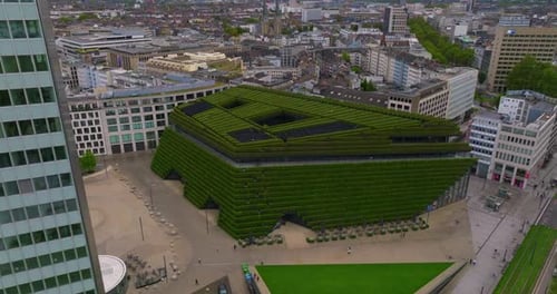 Establishing Aerial Shot Revealing the Largest Green Facade in Europe a Green Building Envelope to