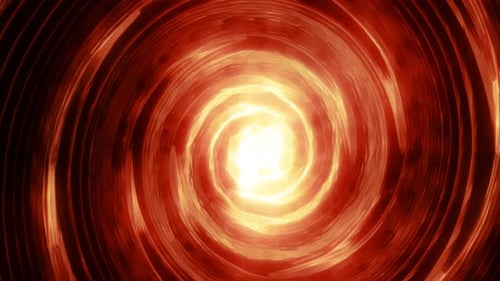 Abstraktes orangefarbenes Feuer, wirbelnde, verdrehte Wirbelenergie, kosmischer galaktischer, hell leuchtender Spinntunnel