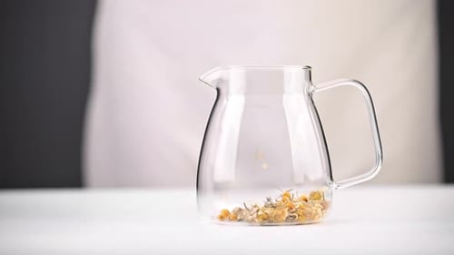 Making Chamomile Tea in a Glass Pitcher