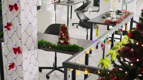 Zoom in on Christmas Tree in Office