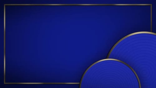 Modern Blue Background Frame with Sliding Gold Geometric Shapes