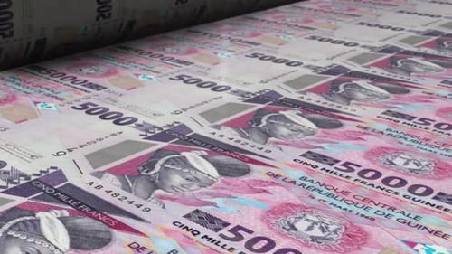 Guinean Franc 5000 Banknotes on Printing Press Loop
