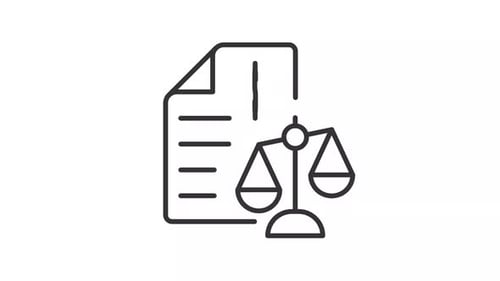 Animated Corporate Document with Balancing Justice Scales Icon