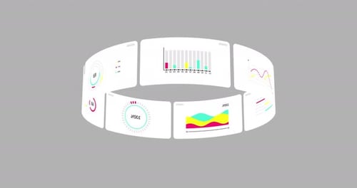 Spinning 3D Infographic Charts Isolated on Light Gray Background Animated Infographic on Gray
