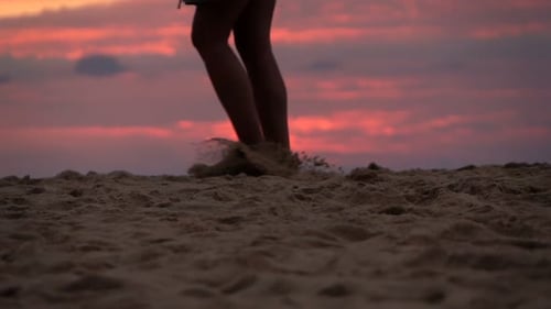 Woman Walking on Sandy Beach During Sunset, Super 240