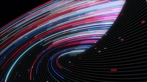 Abstract animation of curved path of moving colorful lines