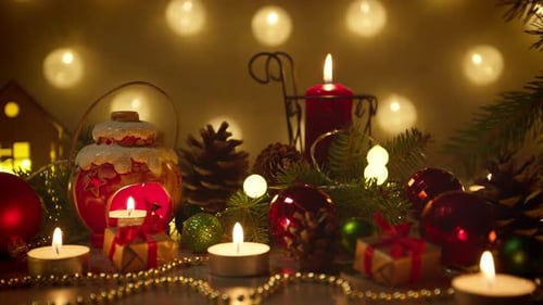 Warm Christmas Scene with Lights and Candles