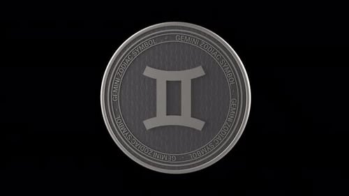 Rotating 3D Silver Gemini Zodiac Symbol Coin Animation