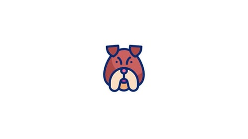 Animated Bulldog Dog Head Icon Flat Design Style