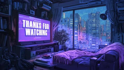 Lo-Fi Cyberpunk 'Thanks For Watching' Stream Screen – Loopable Animation