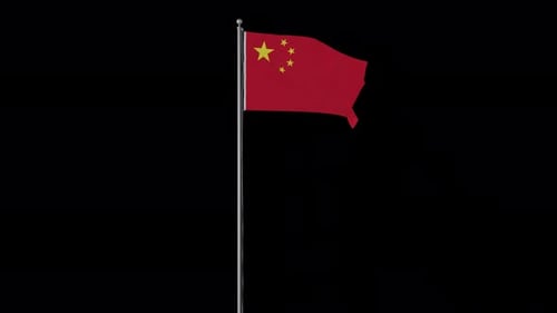 Waving China National Flag on Flagpole