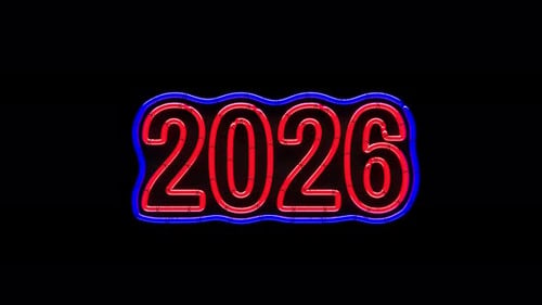 Neon 2026 Year Title Loop with Blue Outline