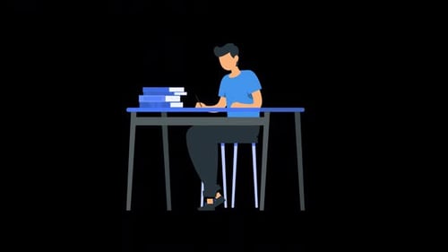 Flat Design Student Writing and Learning Animation