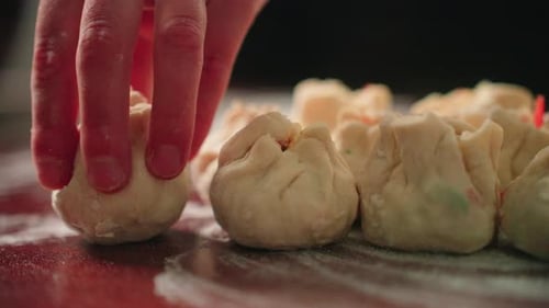 Fresh Dumplings Ready for Cooking, Close Up