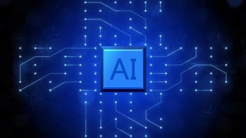 Conceito de IA ou inteligência artificial em fundo azul de circuito