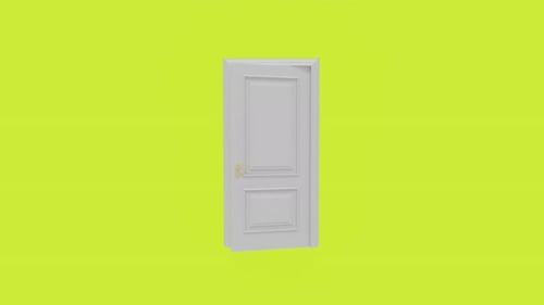White door opening animation on green screen background