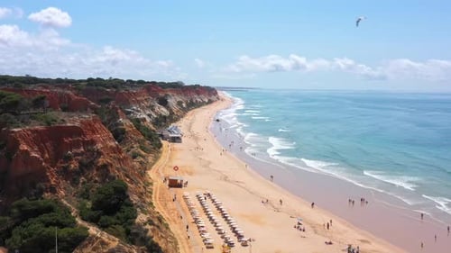 Amazing Aerial Sea View of Portuguese Beaches with Vacationing Tourists and Nature