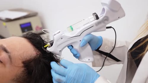 Hair Clinic Technician Performing a Hair Implant Procedure in Slow Motion